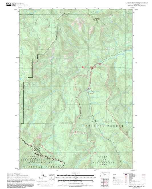 2025 Forest Service Topo Map of Bagby Hot Springs Oregon