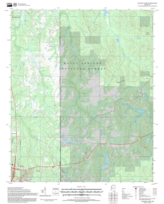 2025 Forest Service Topo Map of Bagley Lake Mississippi