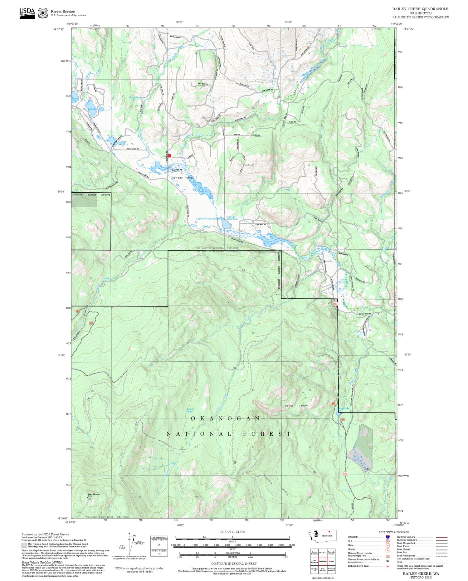 2025 Forest Service Topo Map of Bailey Creek Washington