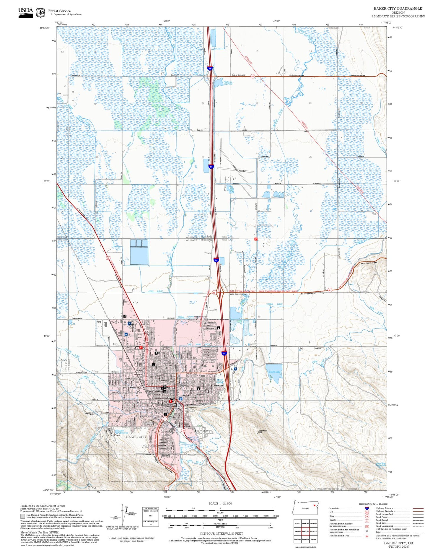 2025 Forest Service Topo Map of Baker City Oregon