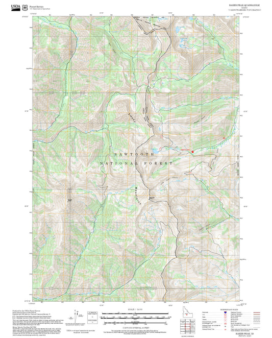 2025 Forest Service Topo Map of Baker Peak Idaho