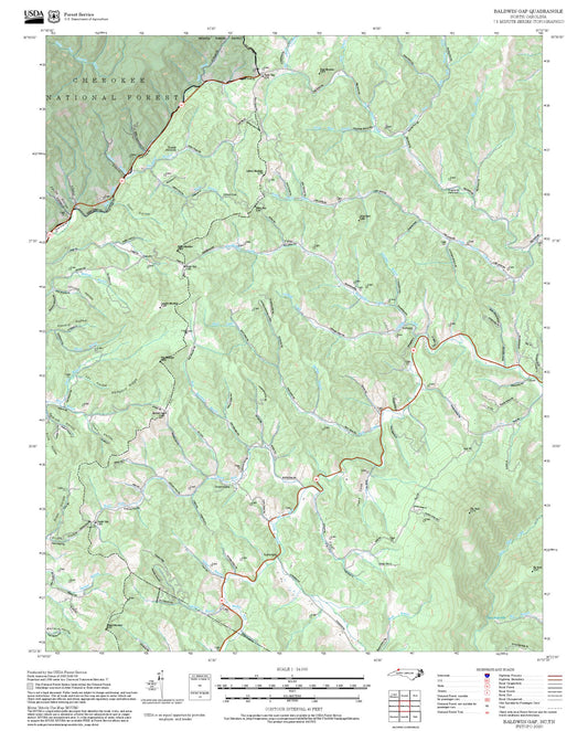 2025 Forest Service Topo Map of Baldwin Gap North Carolina