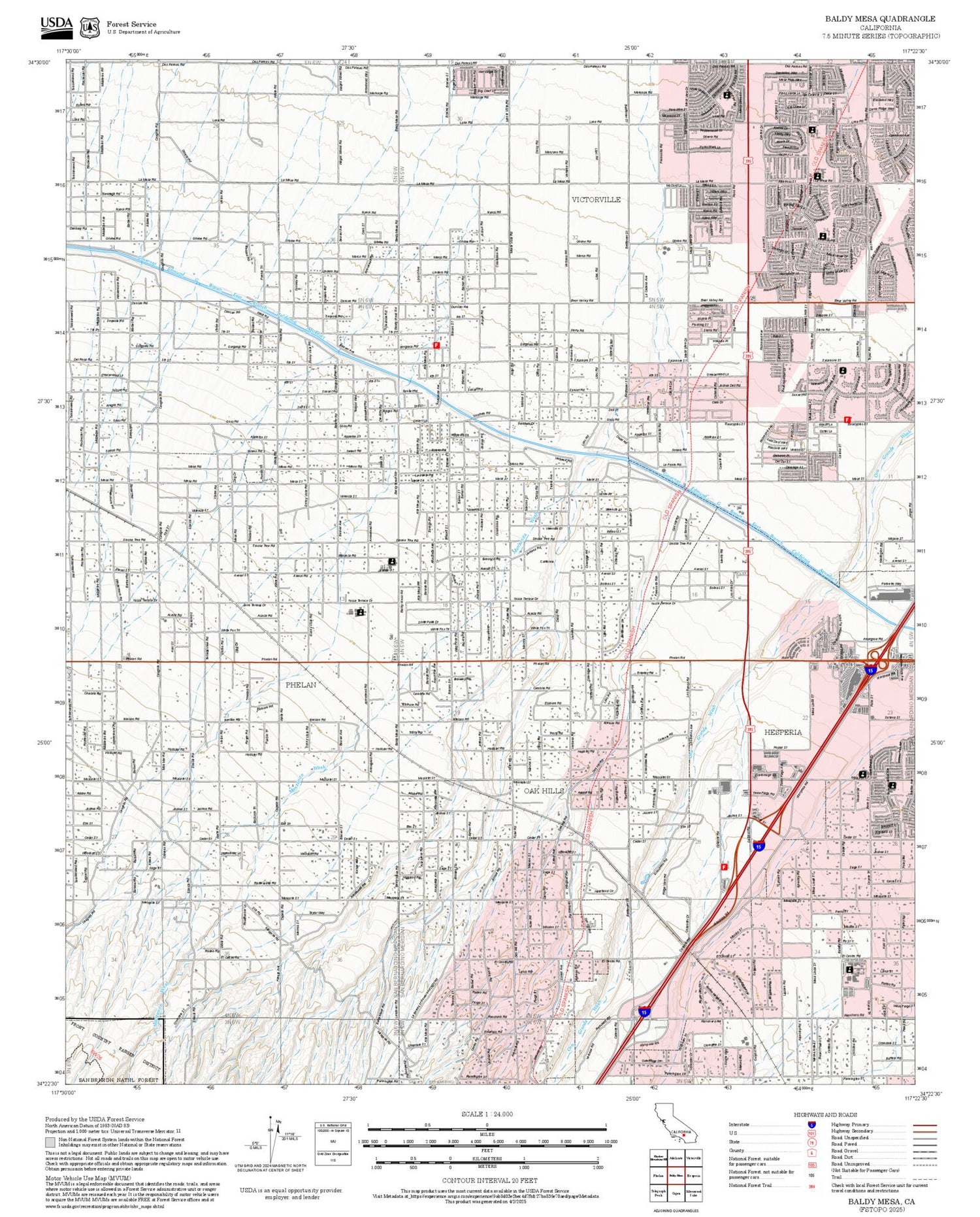 2025 Forest Service Topo Map of Baldy Mesa California