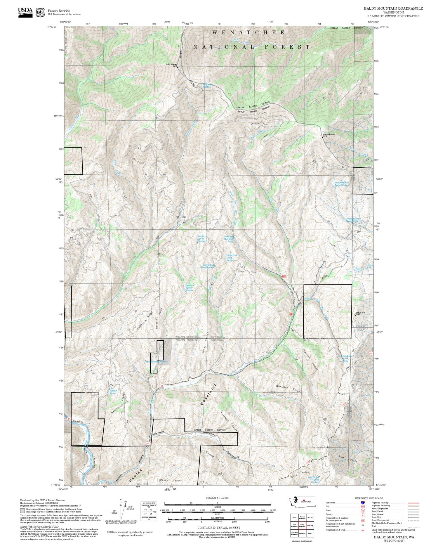 2025 Forest Service Topo Map of Baldy Mountain Washington
