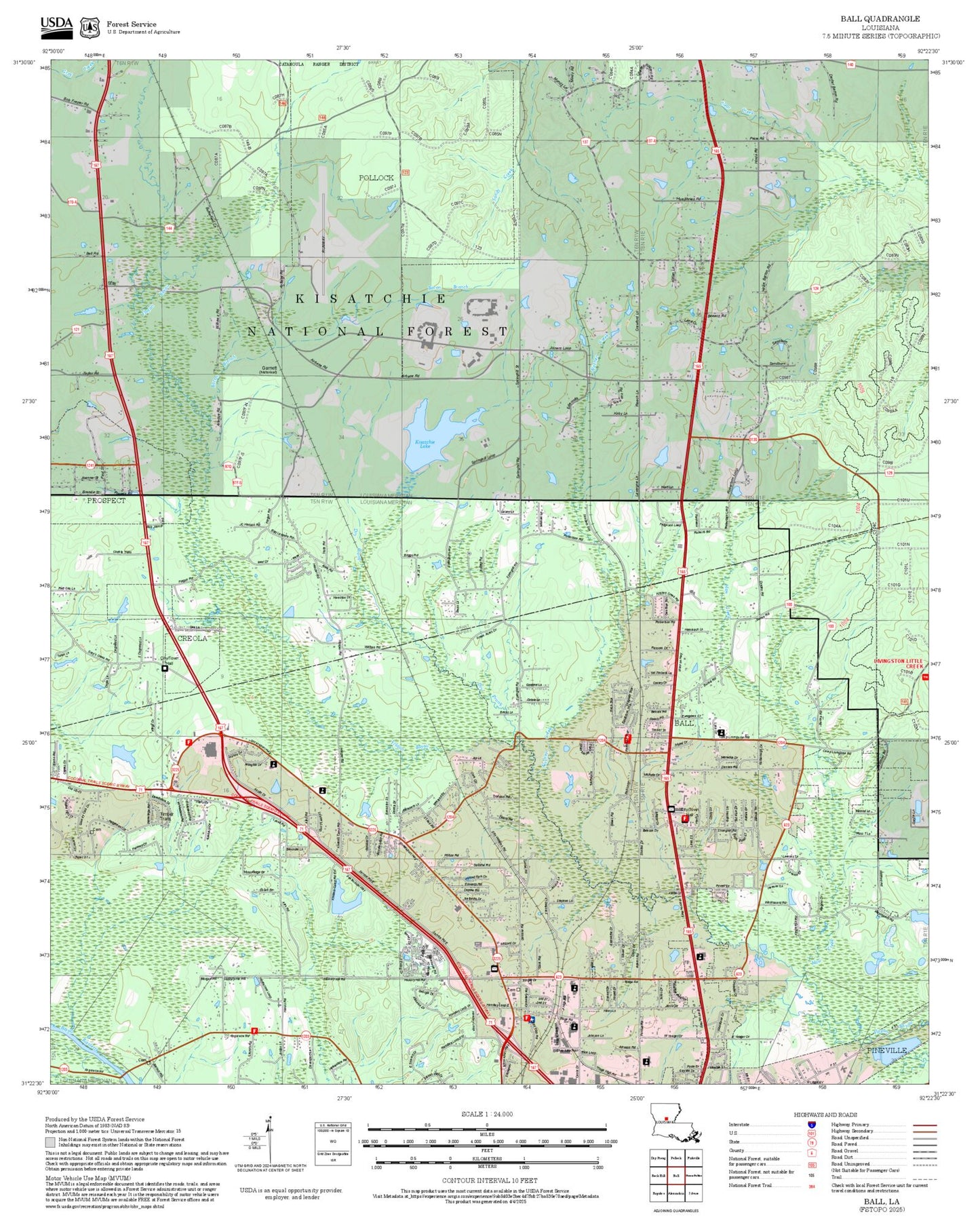 2025 Forest Service Topo Map of Ball Louisiana