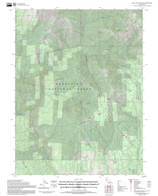 2025 Forest Service Topo Map of Ball Mountain California