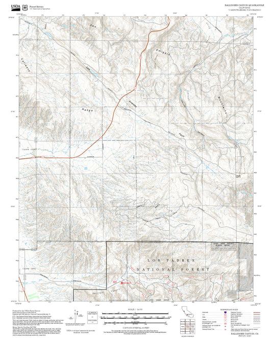 2025 Forest Service Topo Map of Ballinger Canyon California