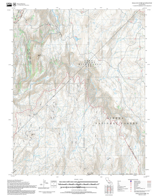 2025 Forest Service Topo Map of Balloon Dome California