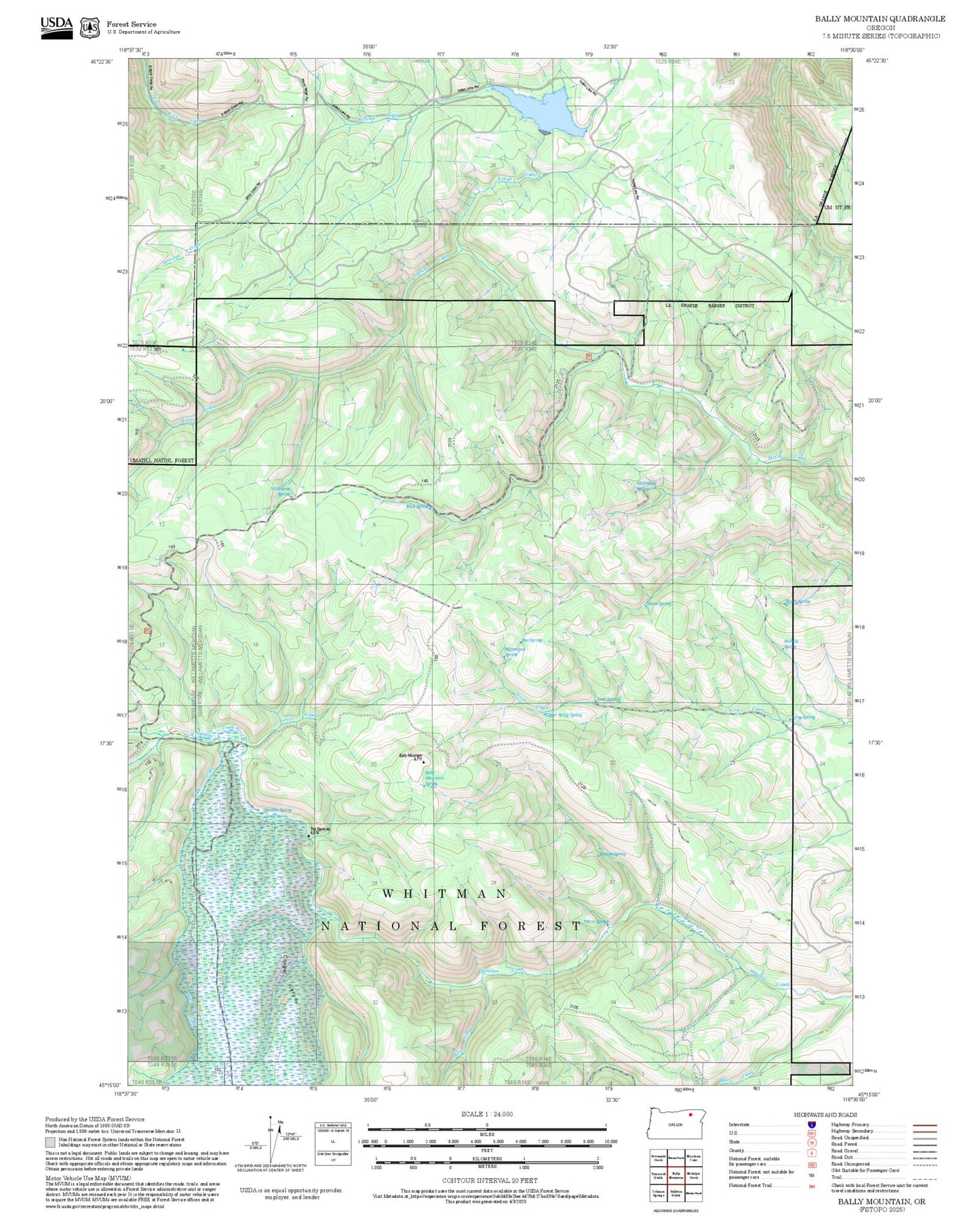 2025 Forest Service Topo Map of Bally Mountain Oregon