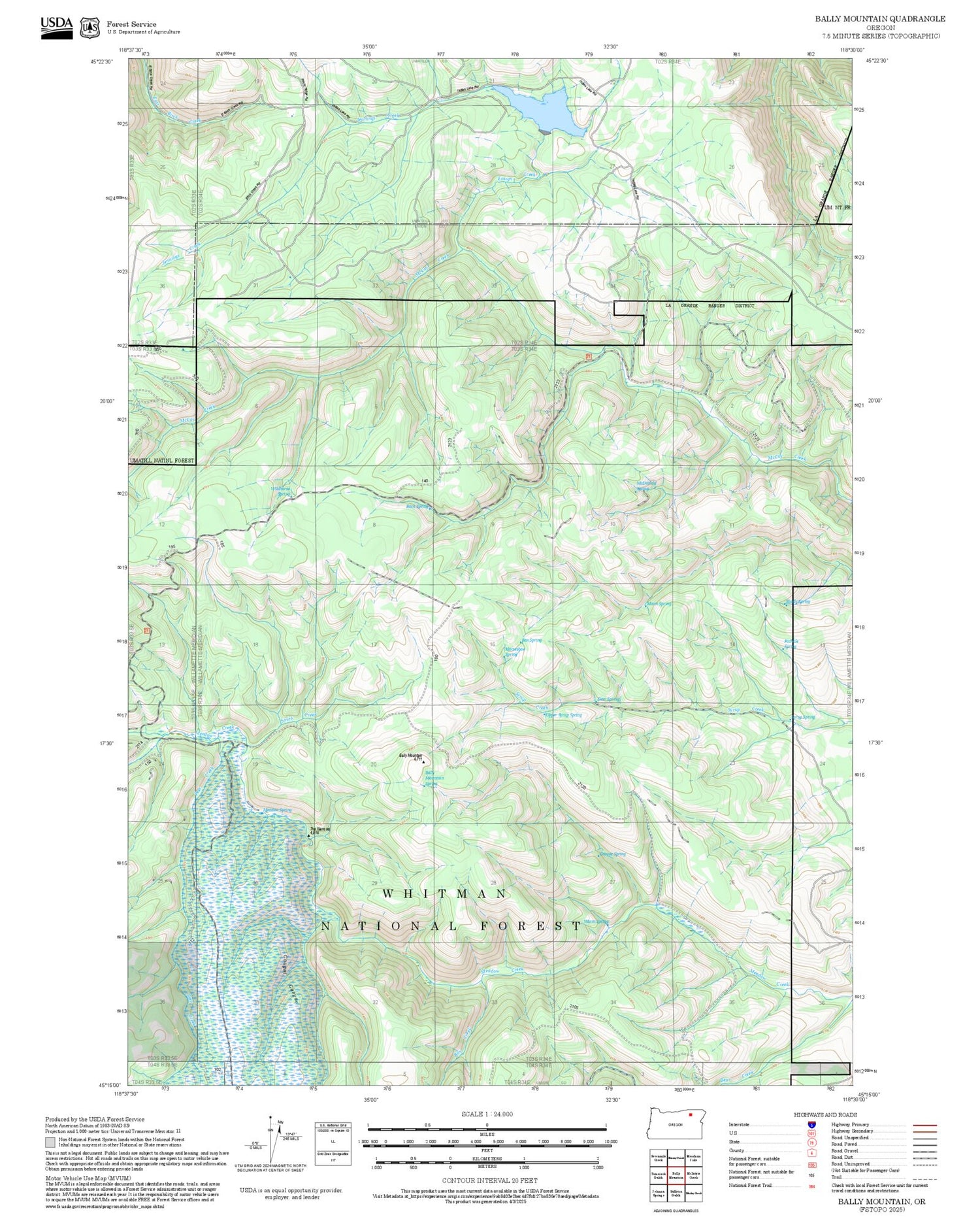 2025 Forest Service Topo Map of Bally Mountain Oregon