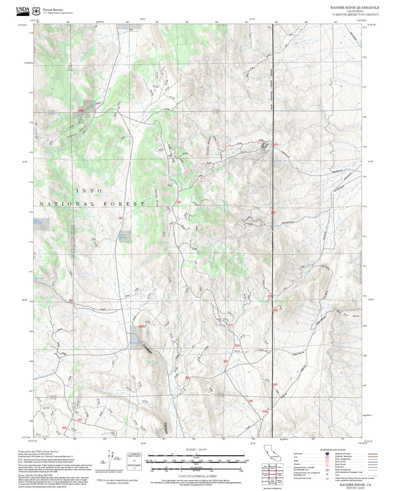 2025 Forest Service Topo Map of Banner Ridge California – MyTopo Map Store