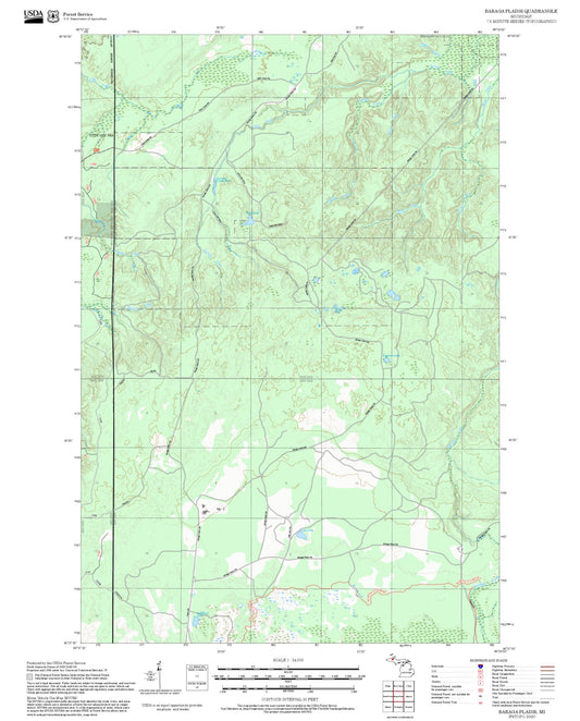 2025 Forest Service Topo Map of Baraga Plains Michigan