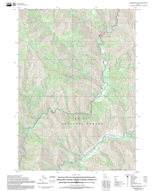 2025 Forest Service Topo Map of Barber Flat Idaho