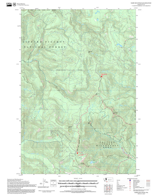 2025 Forest Service Topo Map of Bare Mountain Washington