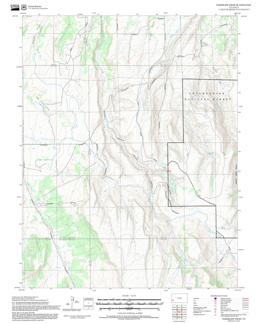 2025 Forest Service Topo Map of Barkelew Draw Colorado
