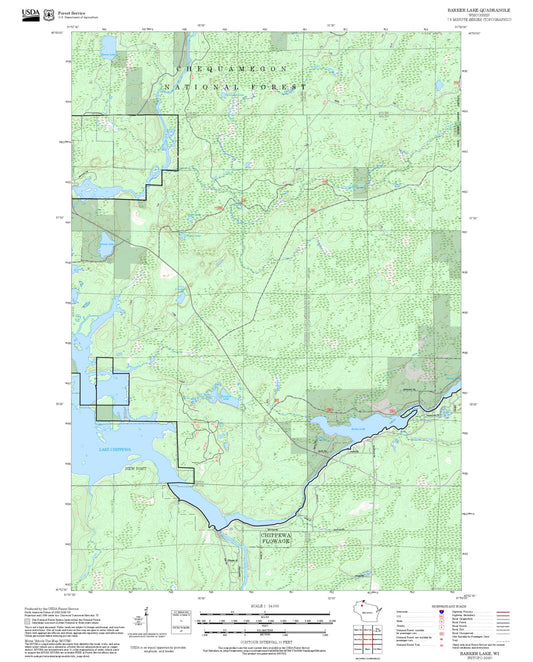 2025 Forest Service Topo Map of Barker Lake Wisconsin