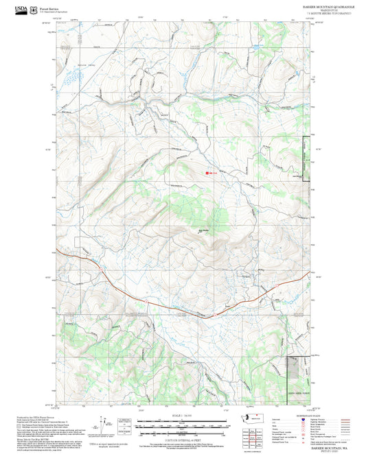 2025 Forest Service Topo Map of Barker Mountain Washington