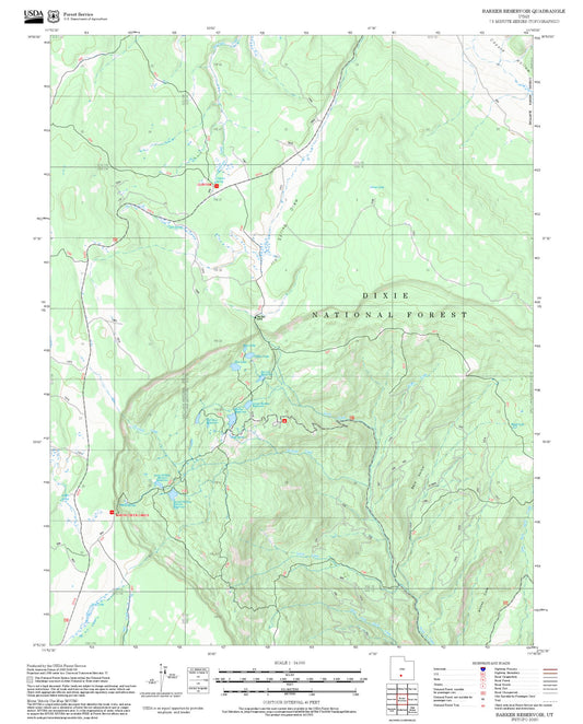 2025 Forest Service Topo Map of Barker Reservoir Utah