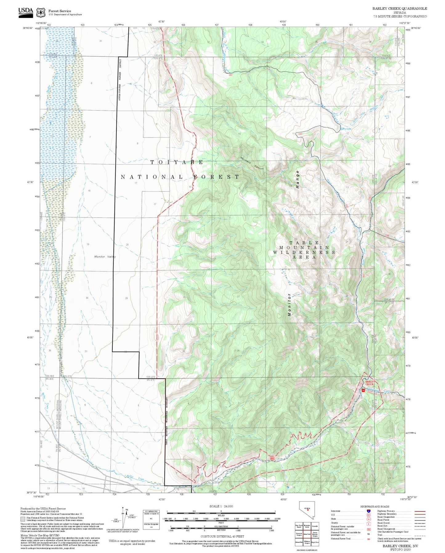 2025 Forest Service Topo Map of Barley Creek Nevada