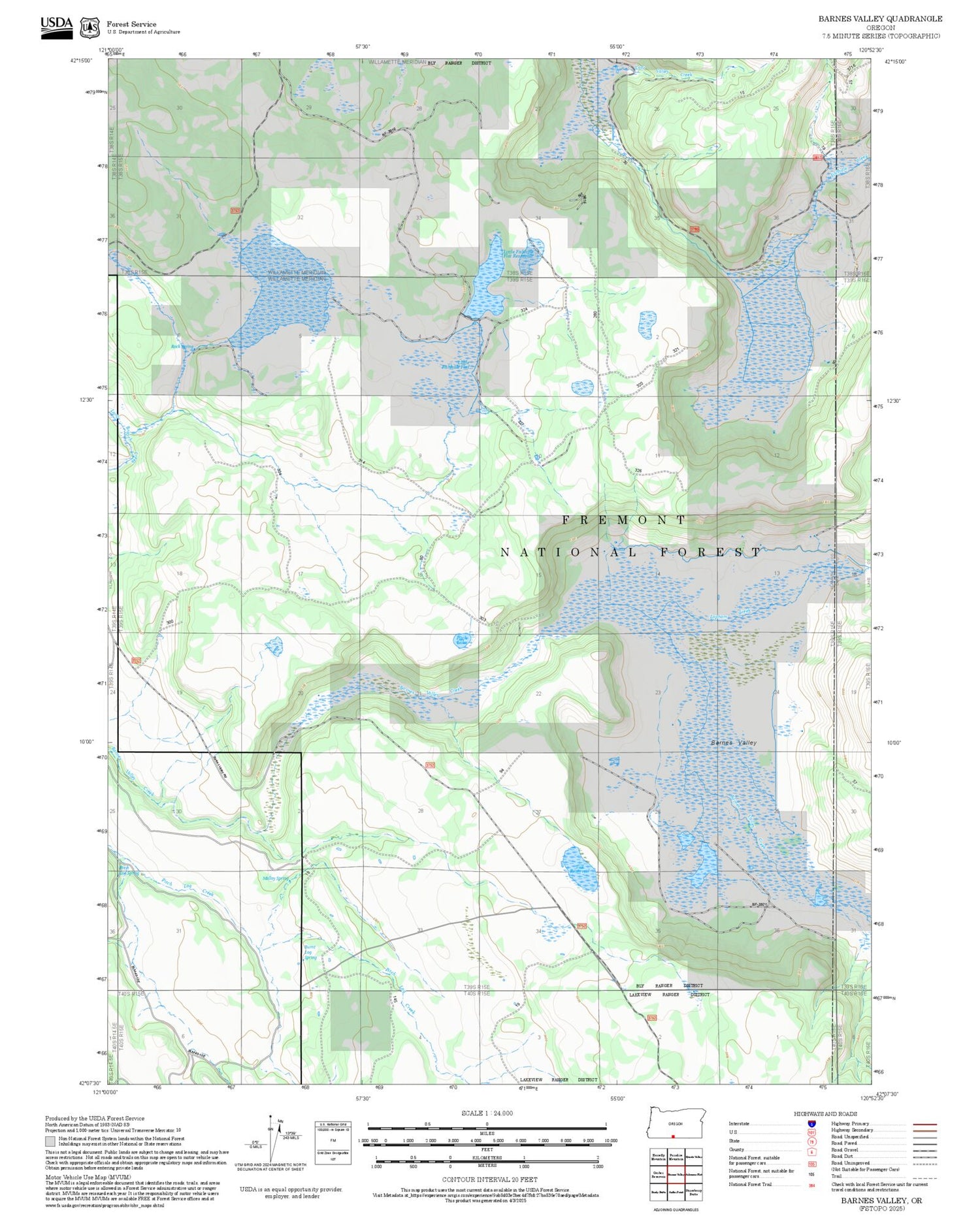 2025 Forest Service Topo Map of Barnes Valley Oregon