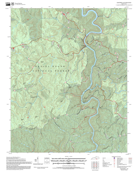 2025 Forest Service Topo Map of Barthell Kentucky