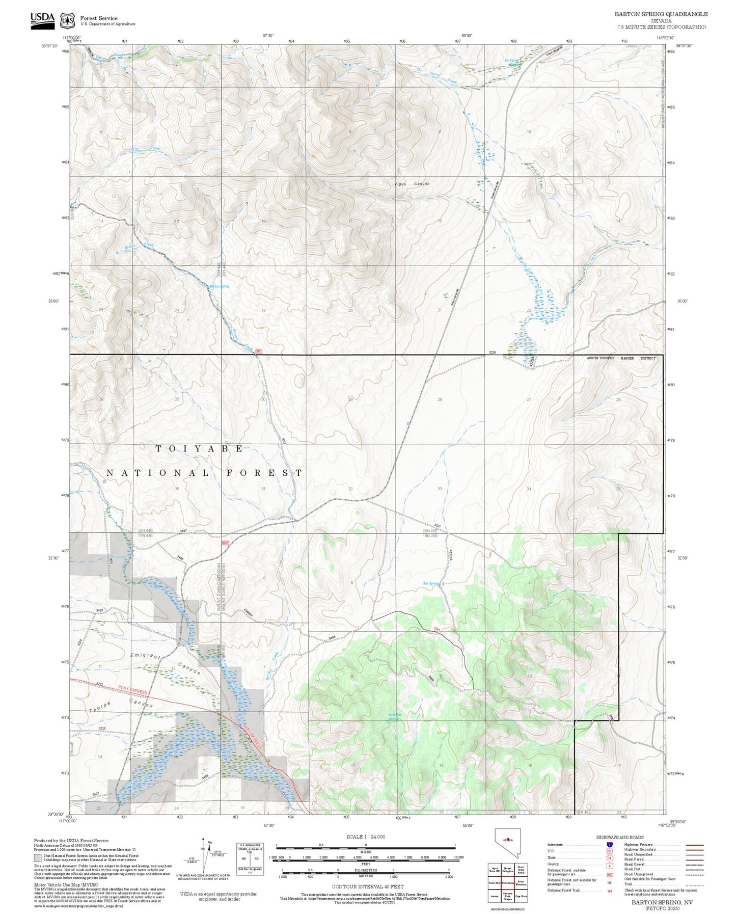 2025 Forest Service Topo Map of Barton Spring Nevada