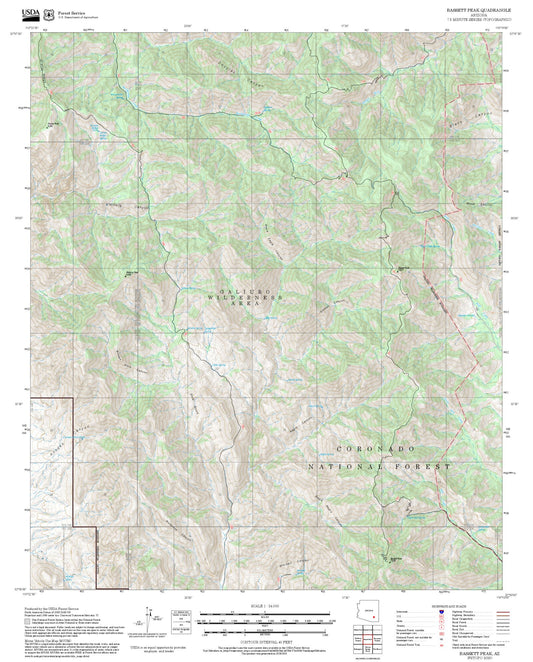 2025 Forest Service Topo Map of Bassett Peak Arizona