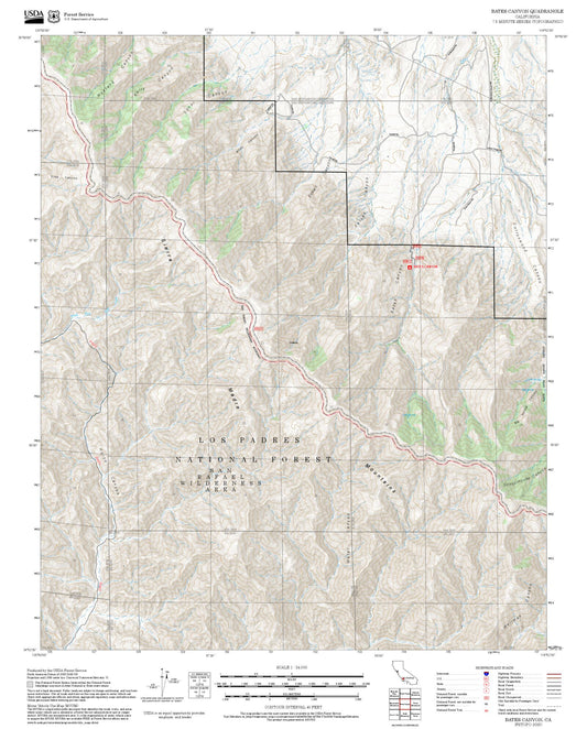 2025 Forest Service Topo Map of Bates Canyon California