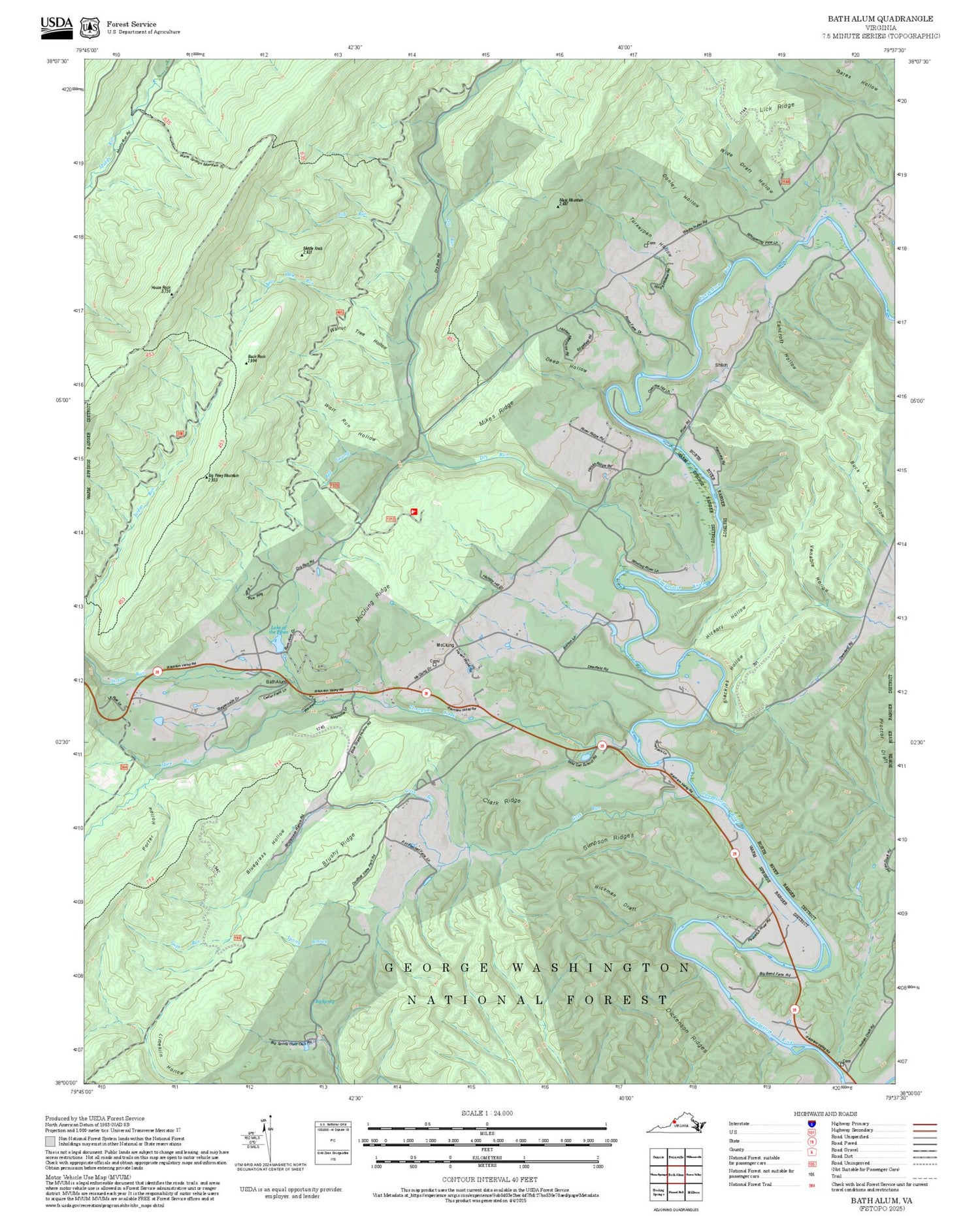 2025 Forest Service Topo Map of Bath Alum Virginia