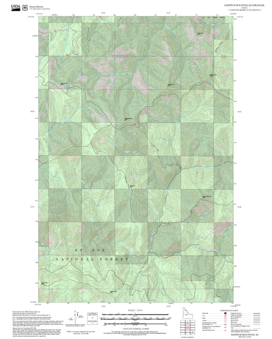 2025 Forest Service Topo Map of Bathtub Mountain Idaho
