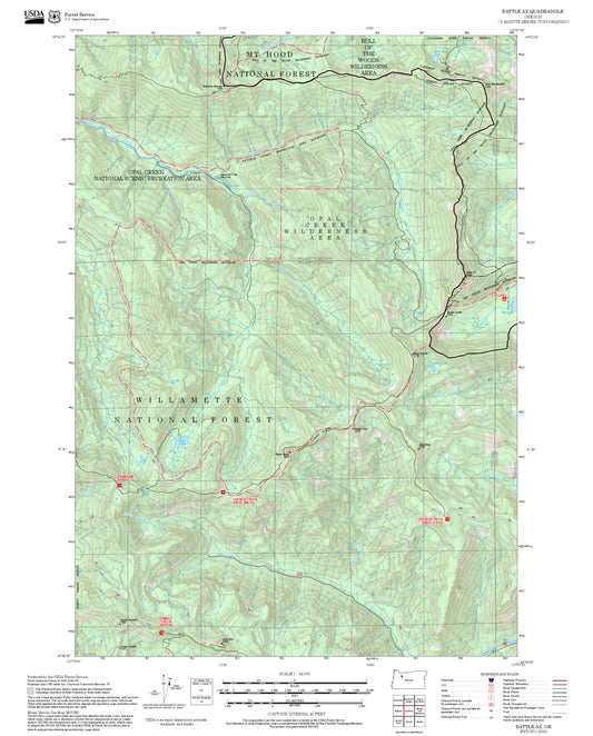 2025 Forest Service Topo Map of Battle Ax Oregon