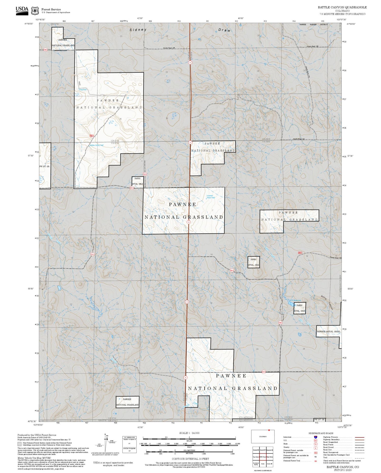 2025 Forest Service Topo Map of Battle Canyon Colorado