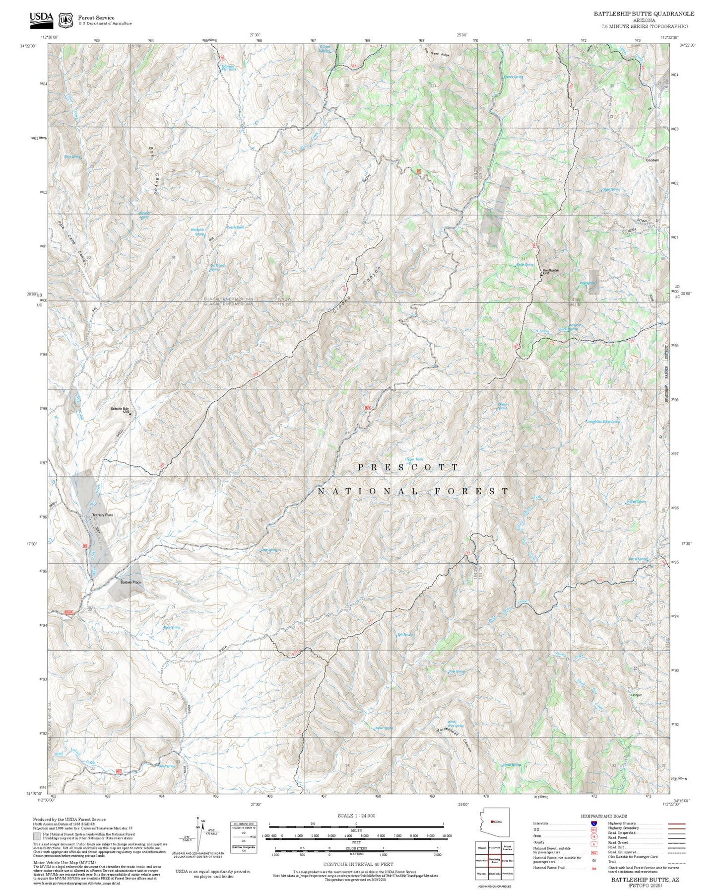 2025 Forest Service Topo Map of Battleship Butte Arizona