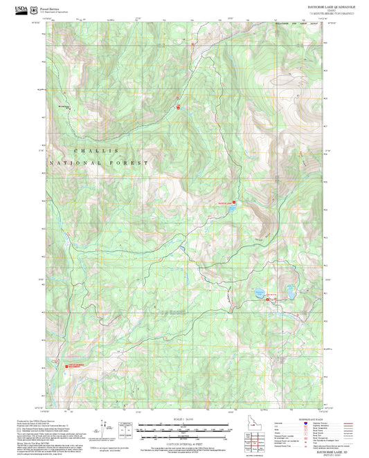 2025 Forest Service Topo Map of Bayhorse Lake Idaho