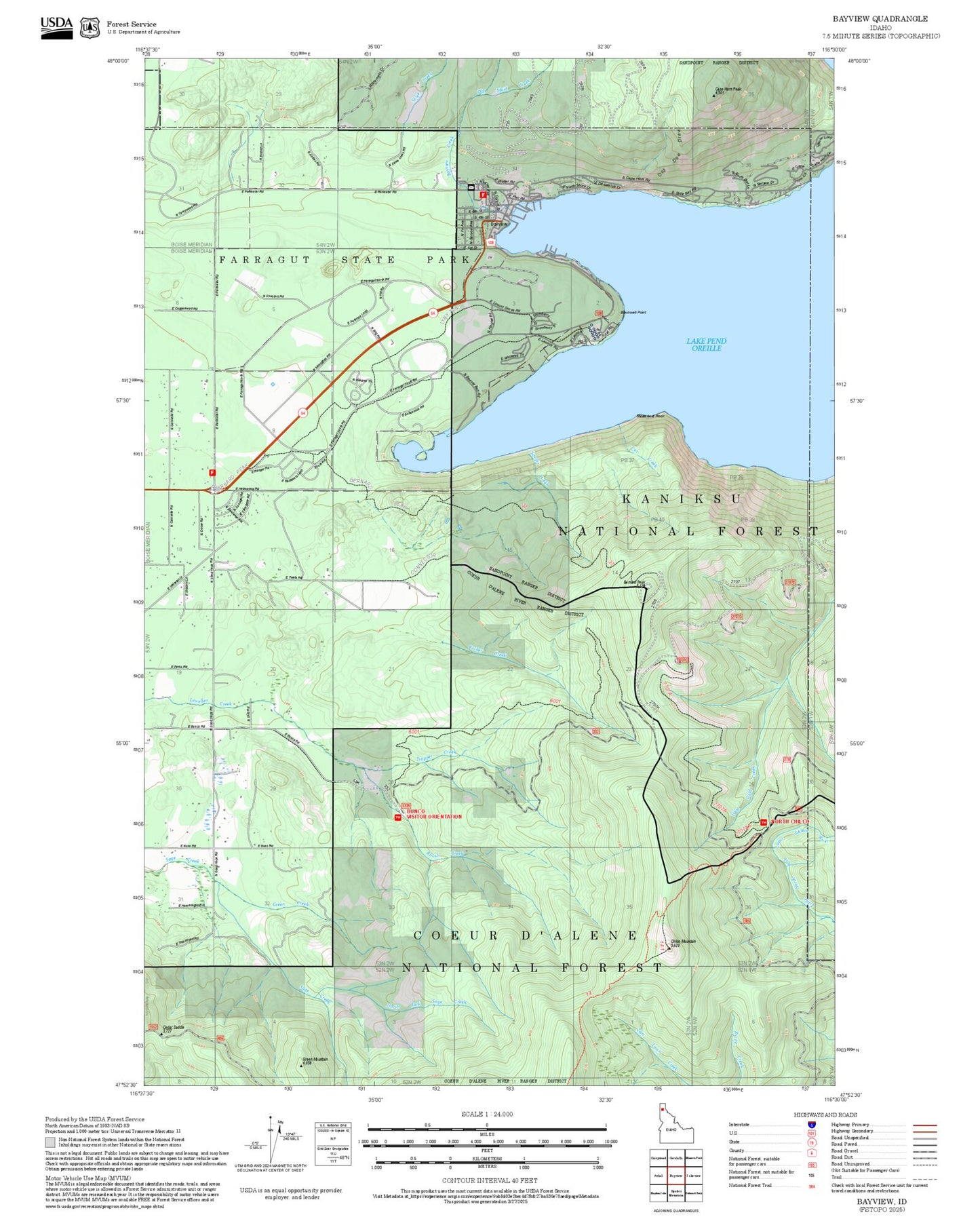 2025 Forest Service Topo Map of Bayview Idaho