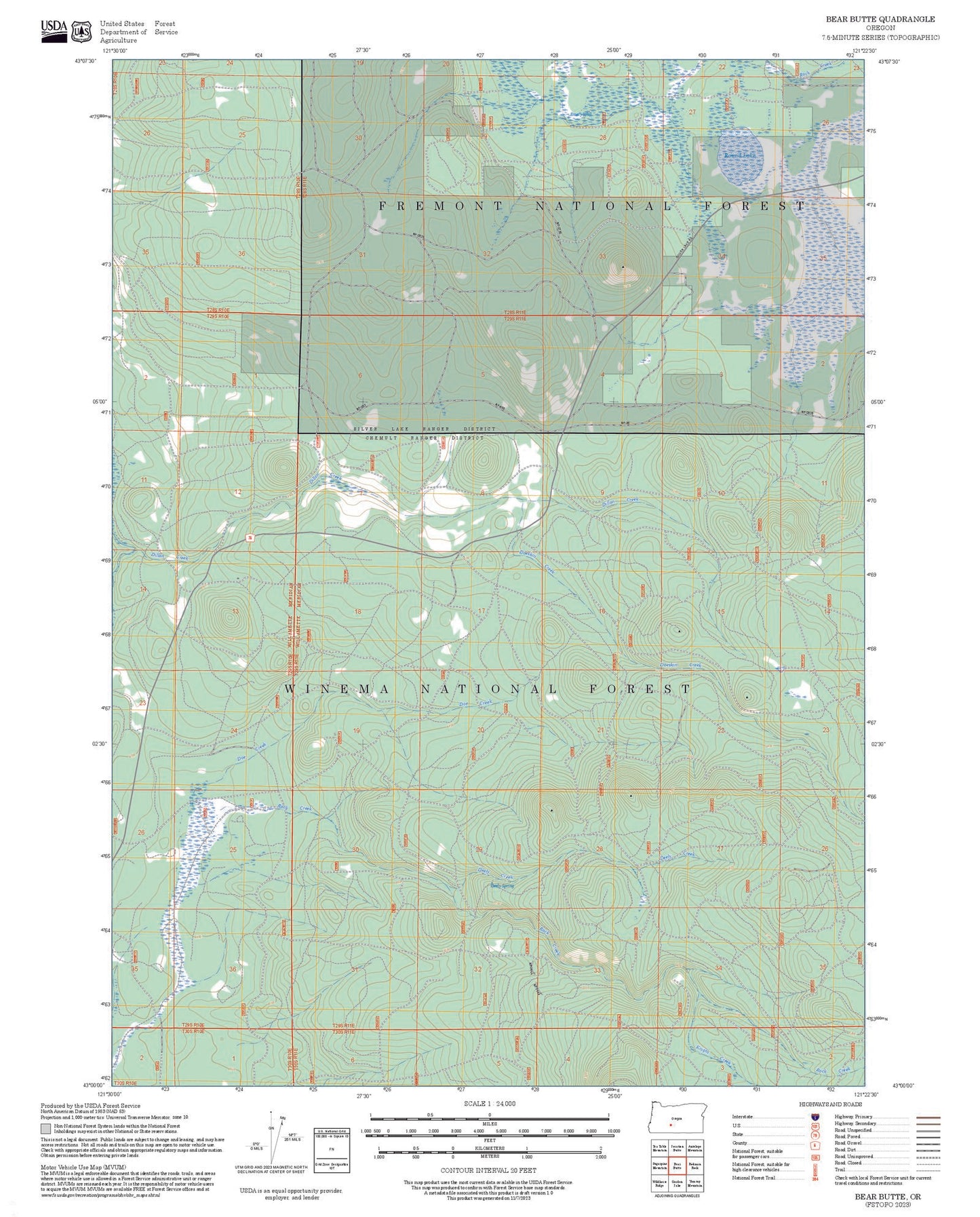 2025 Forest Service Topo Map of Bear Butte Oregon