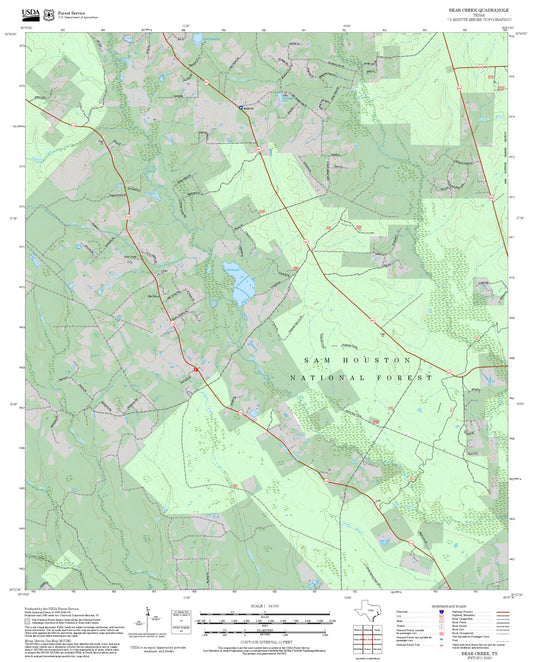 2025 Forest Service Topo Map of Bear Creek Texas
