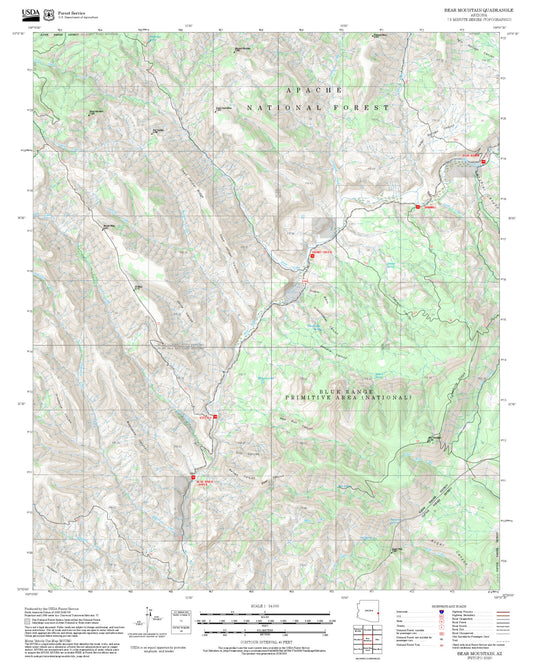 2025 Forest Service Topo Map of Bear Mountain Arizona
