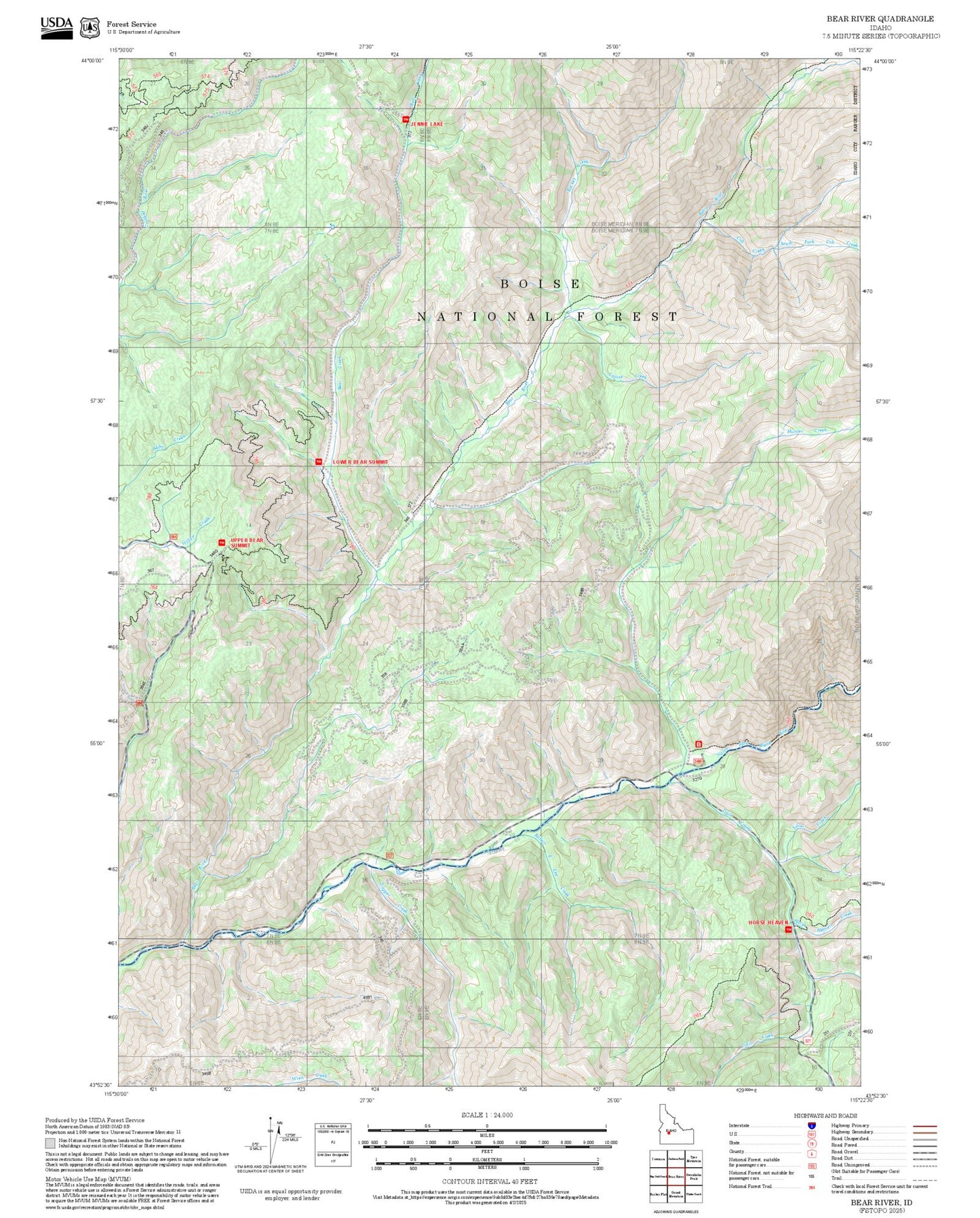 2025 Forest Service Topo Map of Bear River Idaho