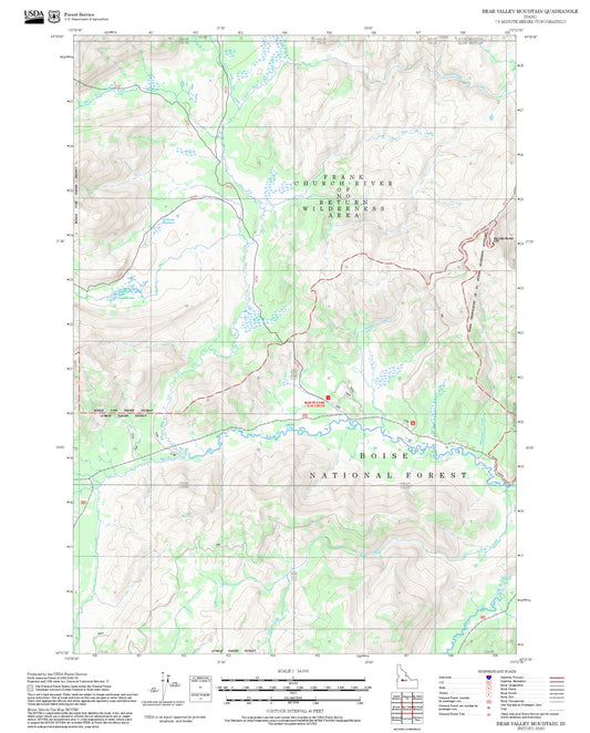 2025 Forest Service Topo Map of Bear Valley Mountain Idaho