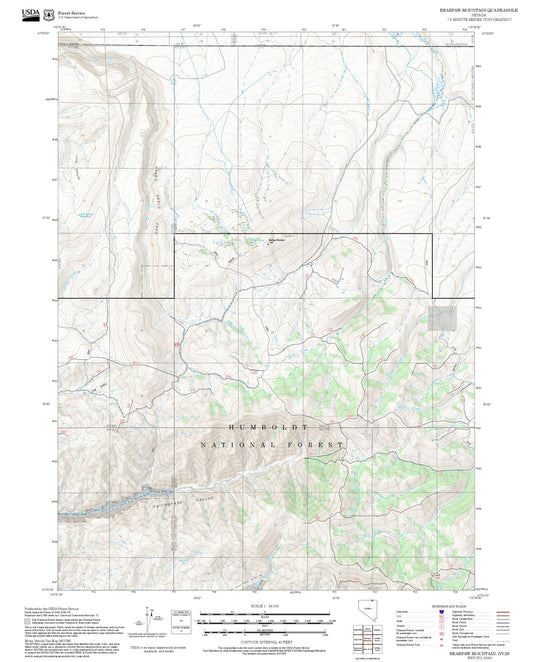 2025 Forest Service Topo Map of Bearpaw Mountain Nevada