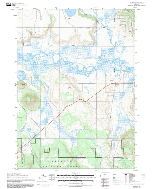 2025 Forest Service Topo Map of Beatty Oregon