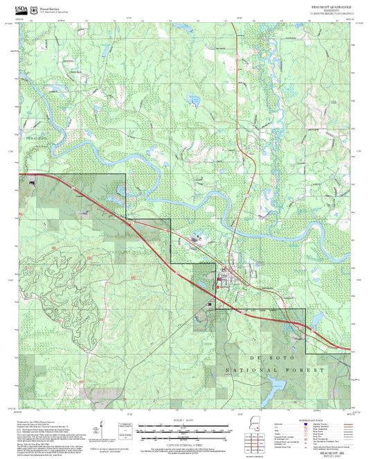 2025 Forest Service Topo Map of Beaumont Mississippi
