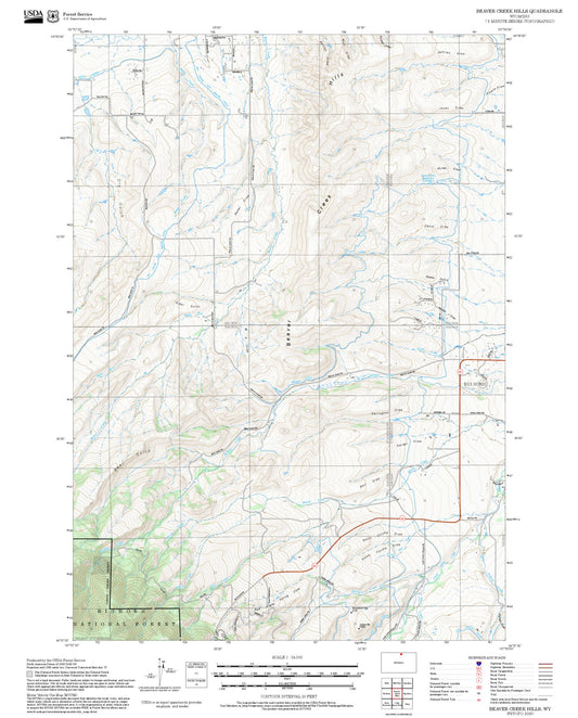 2025 Forest Service Topo Map of Beaver Creek Hills Wyoming