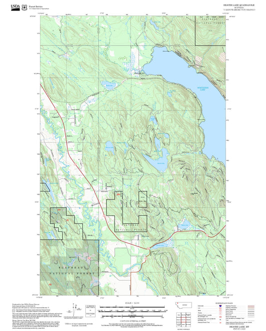2025 Forest Service Topo Map of Beaver Lake Montana