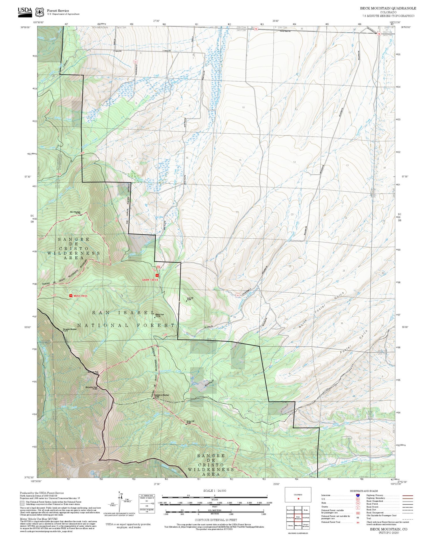 2025 Forest Service Topo Map of Beck Mountain Colorado