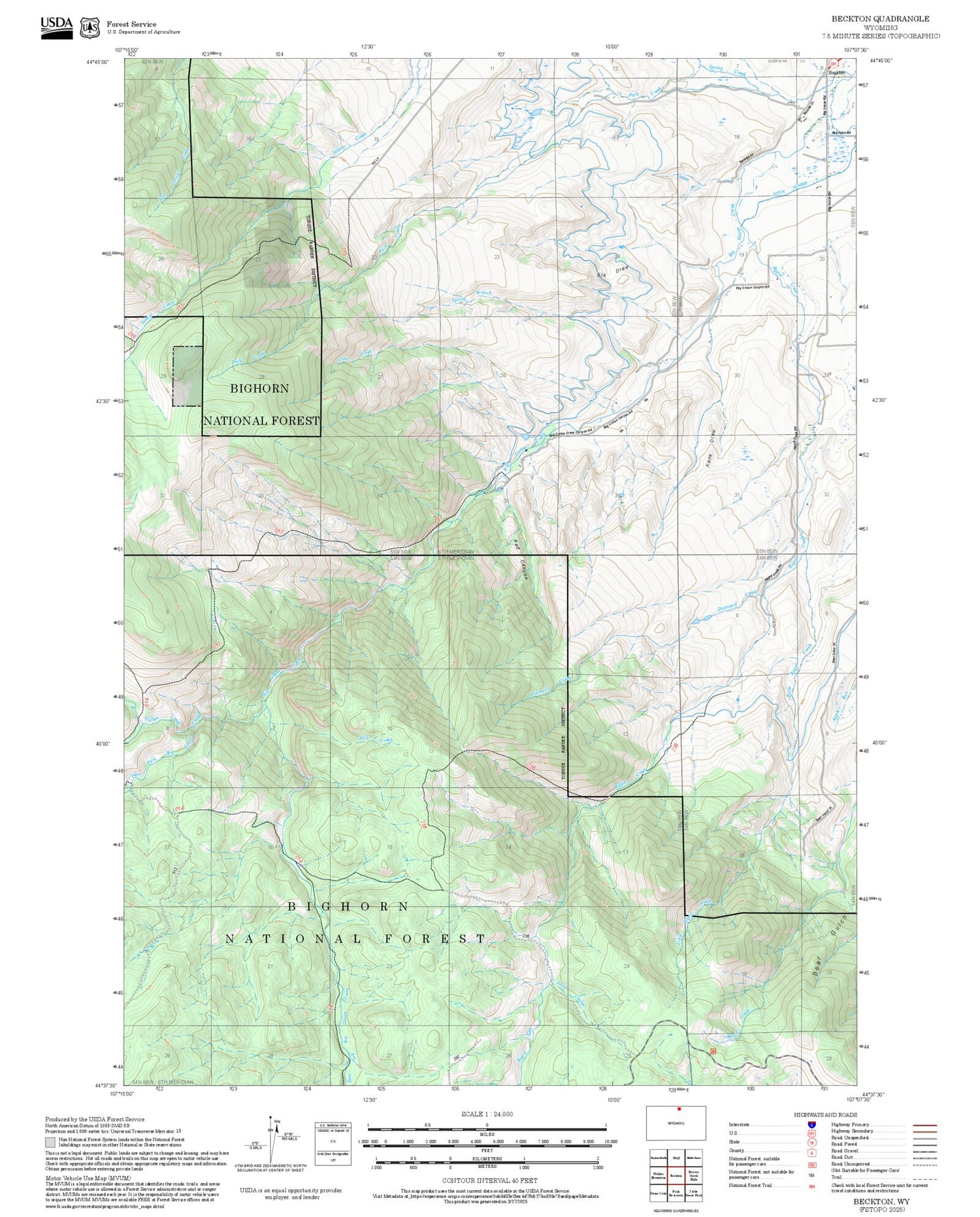 2025 Forest Service Topo Map of Beckton Wyoming
