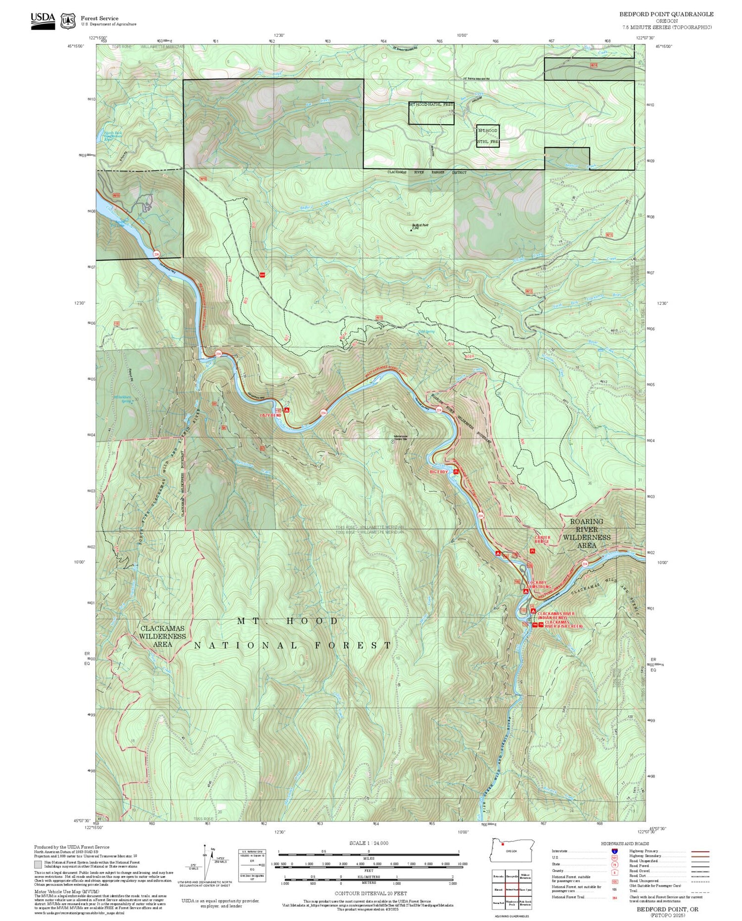 2025 Forest Service Topo Map of Bedford Point Oregon