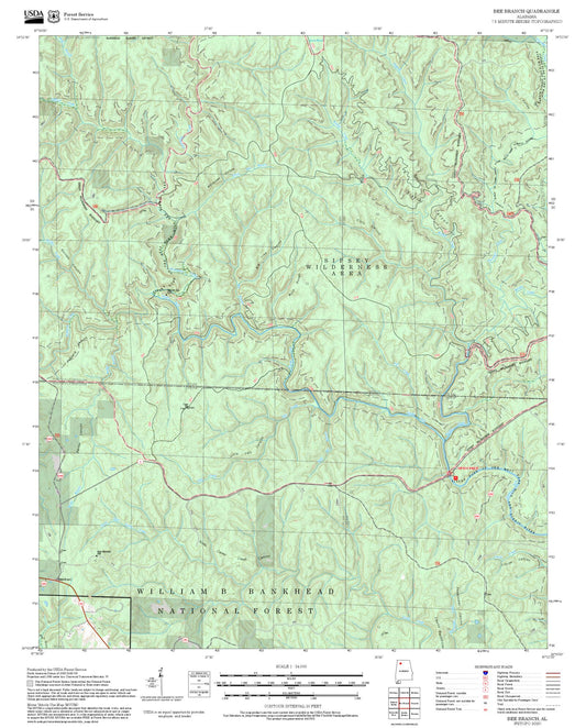 2025 Forest Service Topo Map of Bee Branch Alabama