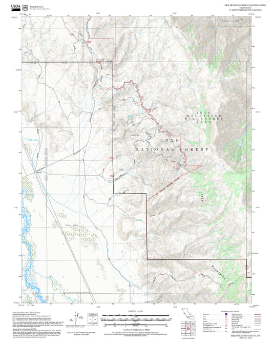 2025 Forest Service Topo Map of Bee Springs Canyon California